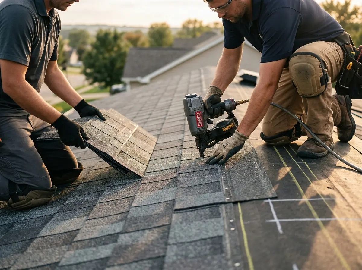 Professional roofer working on a residential roof in Rock Springs
